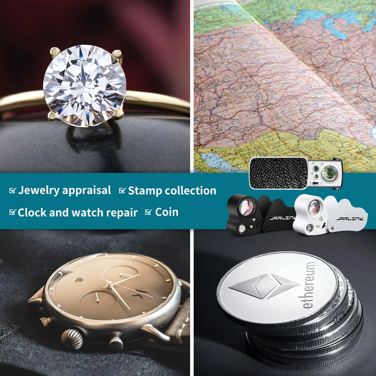 JARLINK Jewelry Loupe 30X 60X 90X LED UV Illuminated Magnifier for Jewelry, Coins & Gems - view 6