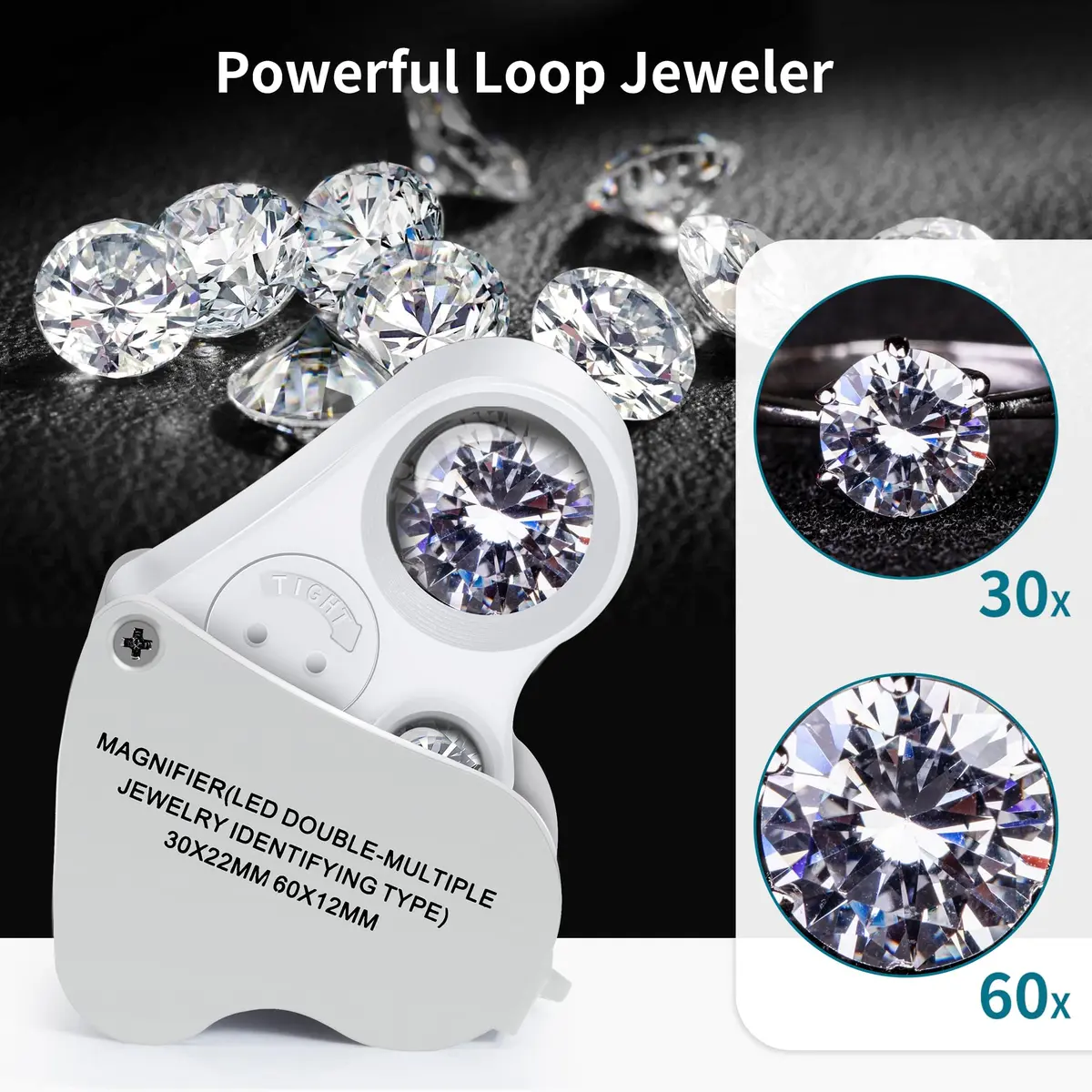 JARLINK Jewelry Loupe 30X 60X 90X LED UV Illuminated Magnifier for Jewelry, Coins & Gems - view 3