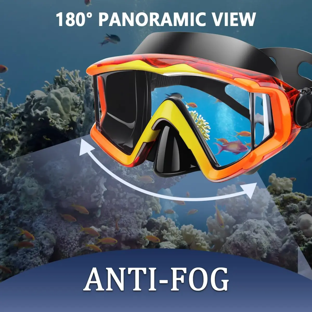 AQUA A DIVE SPORTS Single Lens Diving Mask Orange | Anti-Fog, Leakproof Silicone Skirt - view 5