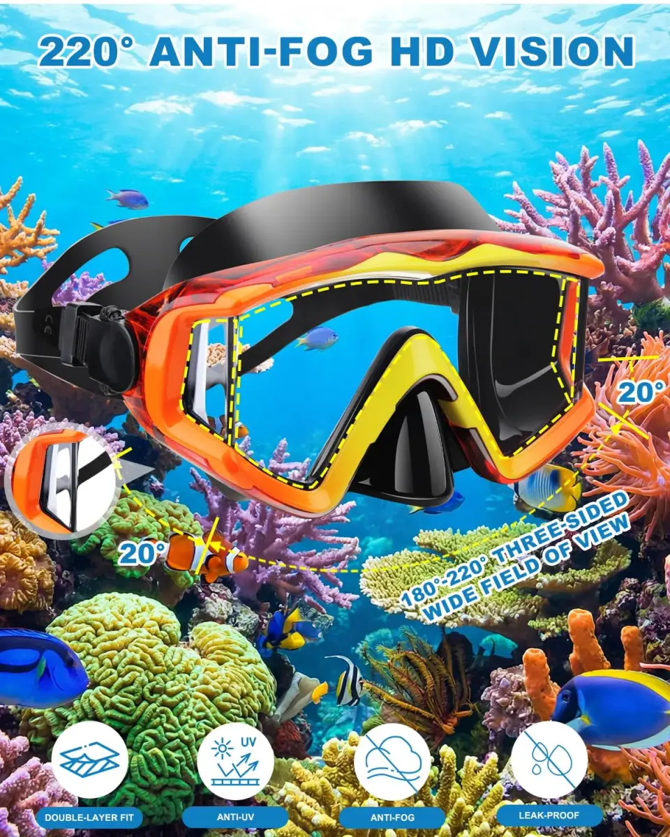 AQUA A DIVE SPORTS Adult Diving Mask with Anti-Fog Single Lens | 180° Wide View Orange - view 5