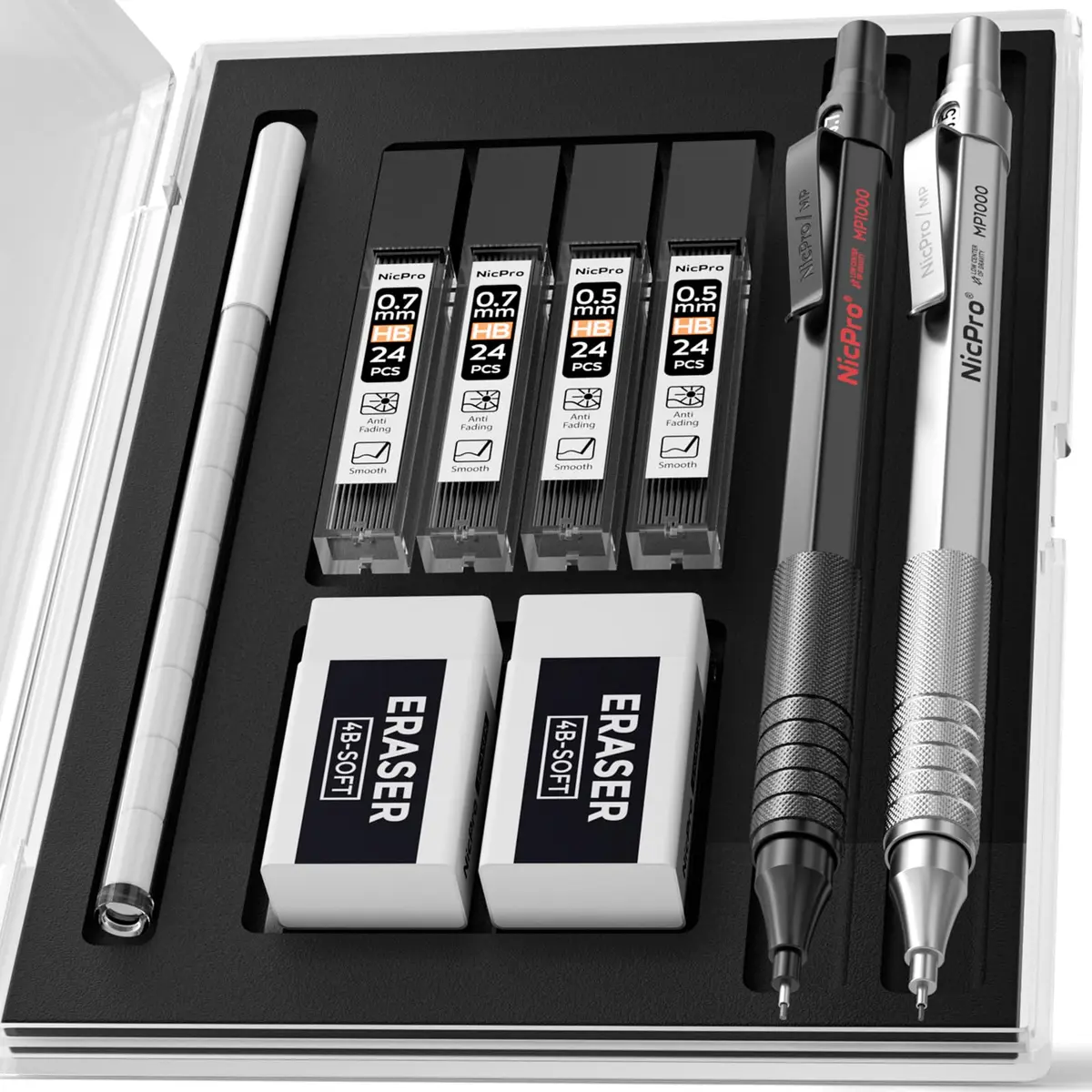 Nicpro Full Metal Mechanical Pencils 0.5mm & 0.7mm Set with Case | Smooth Writing & Drafting - main product image