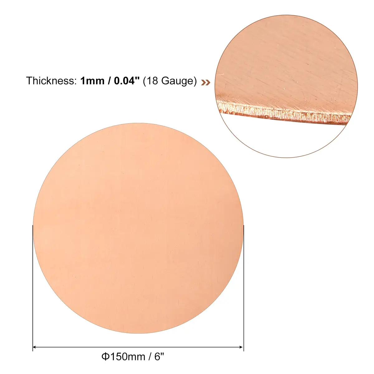 uxcell Pure Copper Sheet 150mm (6") Diameter x 1mm (0.04") Thickness | T2 Copper Metal Round Plate for Crafts, Electrical Repairs - view 2