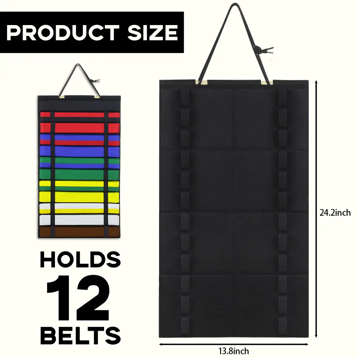 SANJHFF Karate Belt Display Rack Holds 12 Belts | Wall-Mount Martial Arts Organizer - view 2