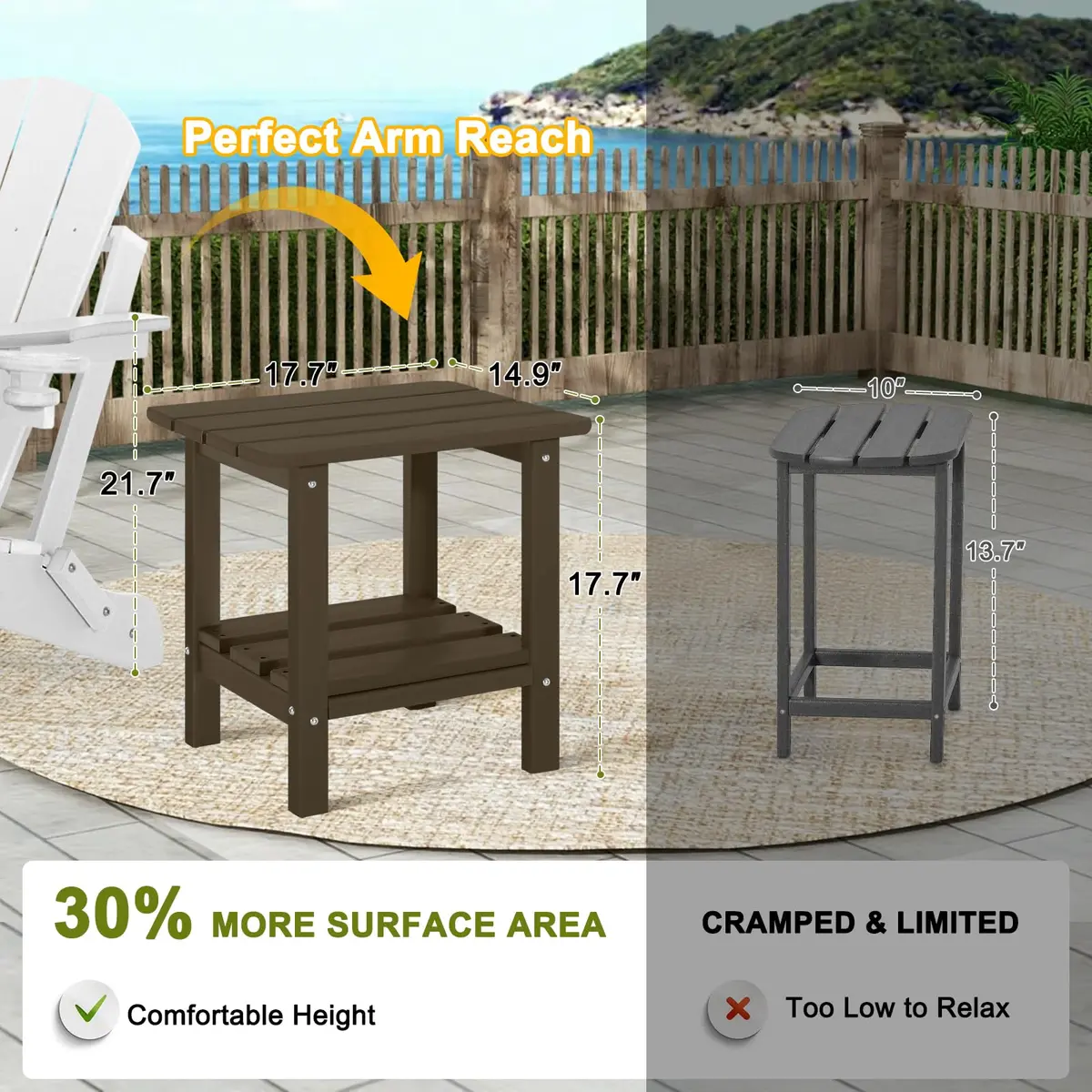 ABCPATIO Patio Side Table HDPE Double Layer Storage Square Dark Brown | Weather-Resistant & Cost-Effective - view 5