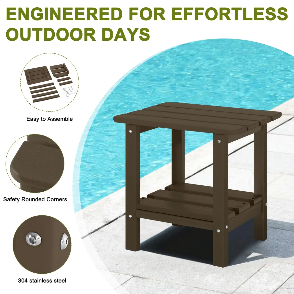 ABCPATIO Patio Side Table HDPE Double Layer Storage Square Dark Brown | Weather-Resistant & Cost-Effective - view 6