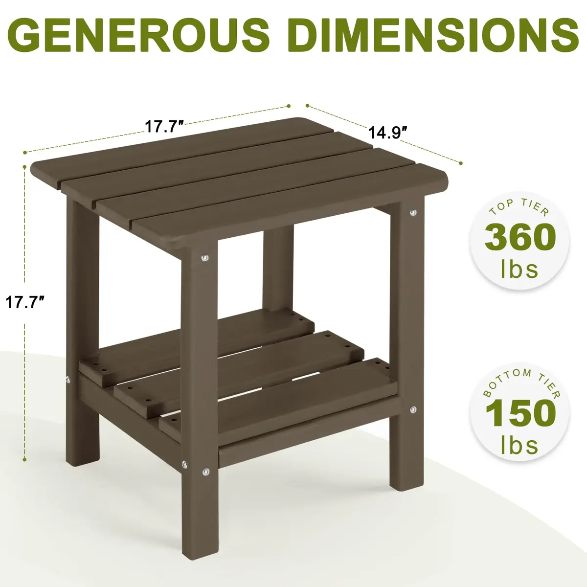 ABCPATIO Patio Side Table HDPE Double Layer Storage Square Dark Brown | Weather-Resistant & Cost-Effective - view 7