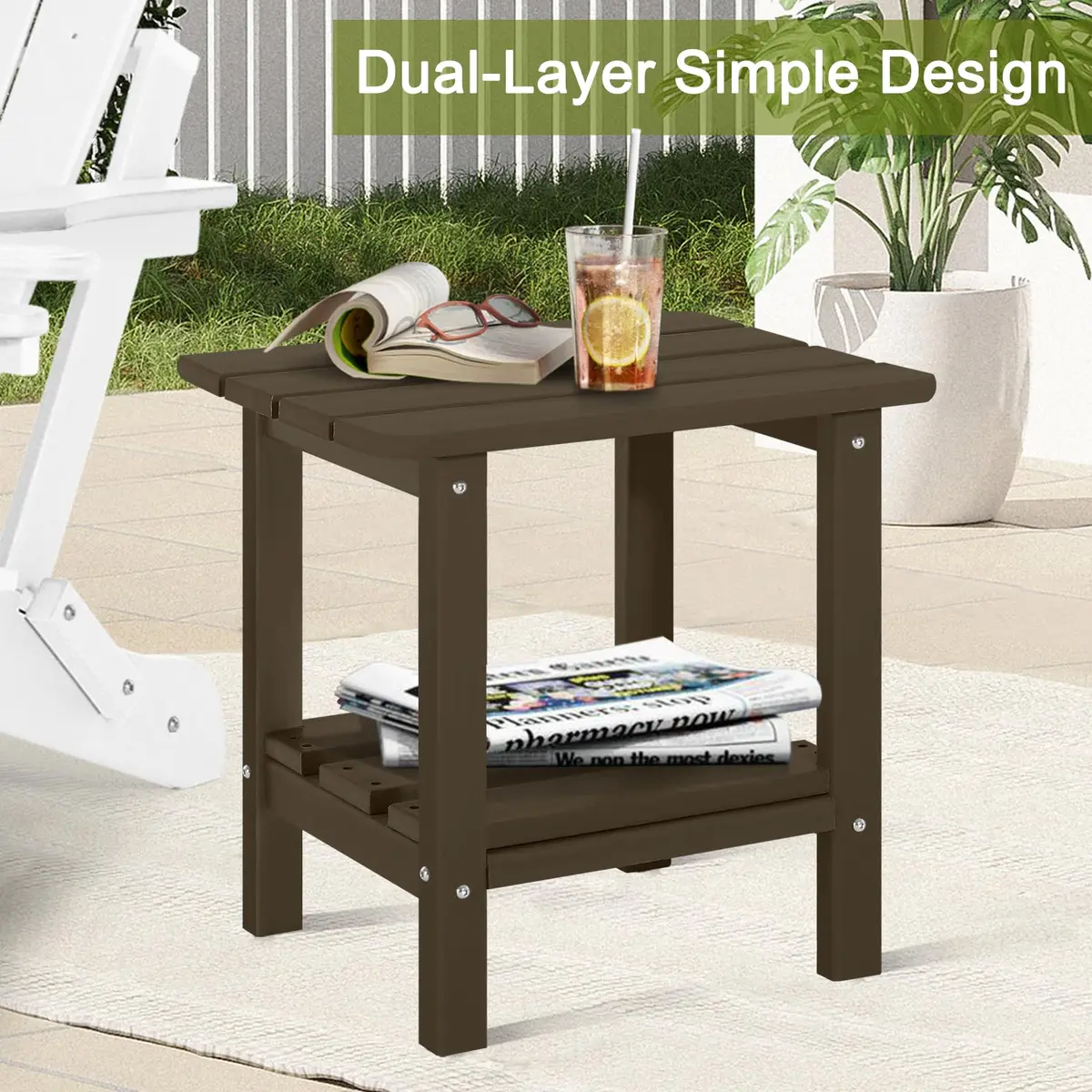 ABCPATIO Patio Side Table HDPE Double Layer Storage Square Dark Brown | Weather-Resistant & Cost-Effective - view 8