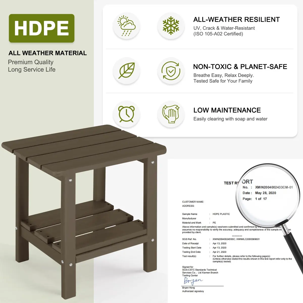 ABCPATIO Patio Side Table HDPE Double Layer Storage Square Dark Brown | Weather-Resistant & Cost-Effective - view 2