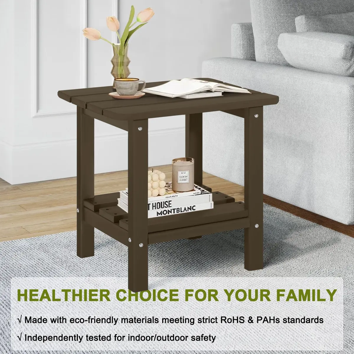 ABCPATIO Patio Side Table HDPE Double Layer Storage Square Dark Brown | Weather-Resistant & Cost-Effective - view 4
