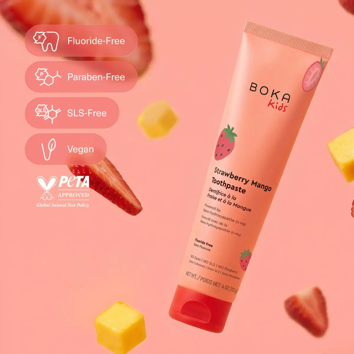 Boka Kids Toothpaste Strawberry Mango Nano Hydroxyapatite Fluoride-Free 4 oz (113 g) | Dentist Recommended for Enamel Care - view 5