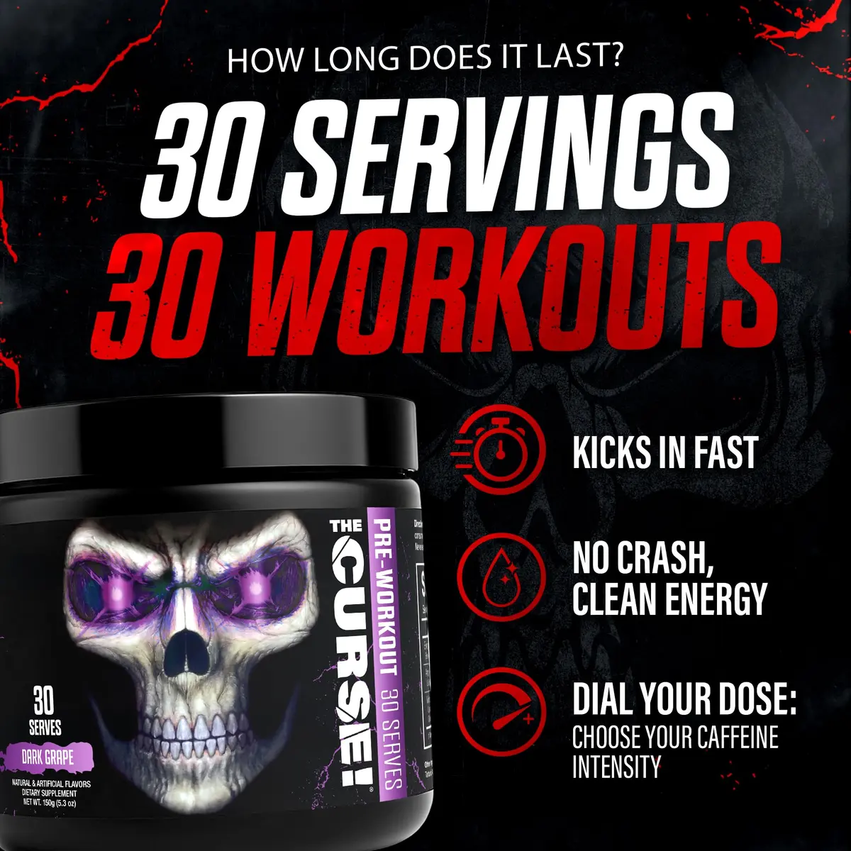 JNX The Curse! Pre Workout Powder with Creatine 155mg, Watermelon | High-Energy, Focus & Pumps (70-120 chars) - view 2