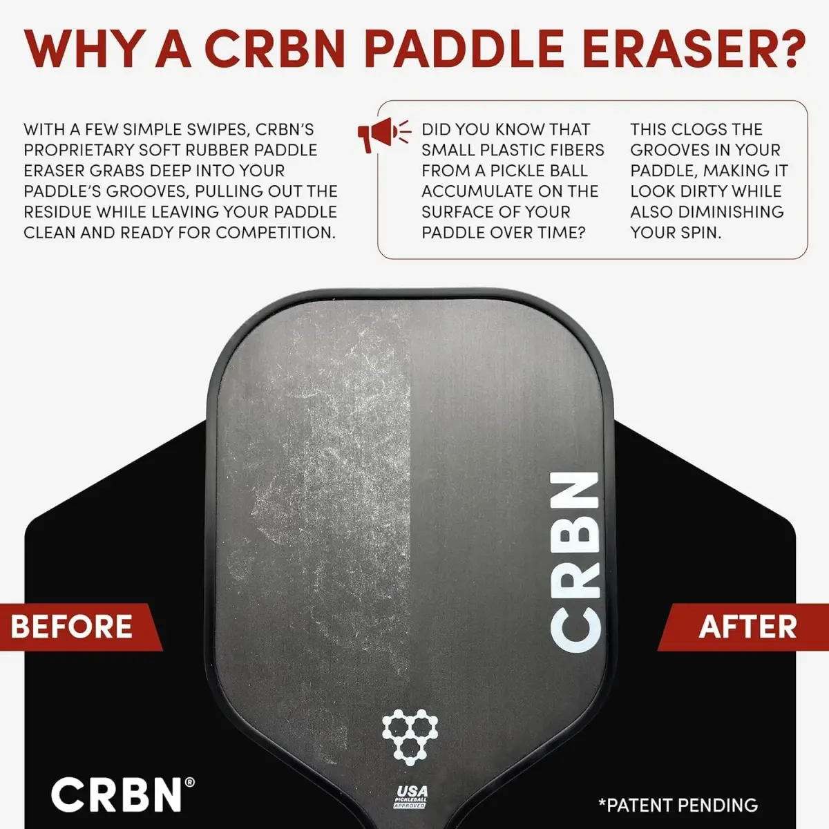 CRBN Pickleball Paddle Eraser - Red 2-Pack | Cleans Carbon Fiber & Raw Surfaces - view 2