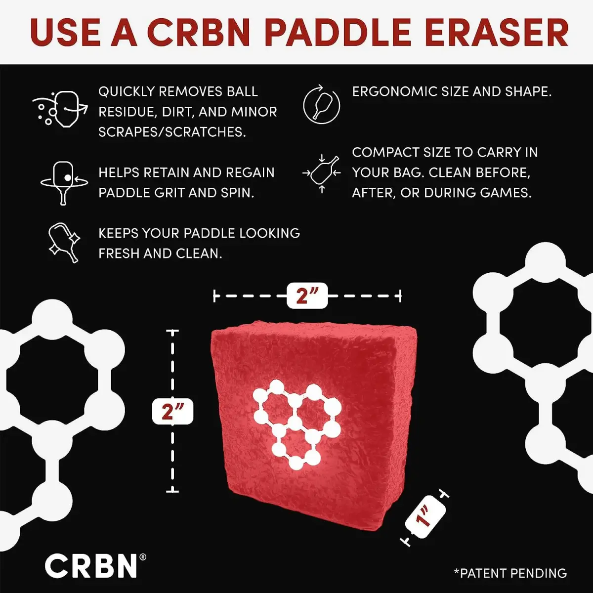 CRBN Pickleball Paddle Eraser - Red 2-Pack | Cleans Carbon Fiber & Raw Surfaces - view 3