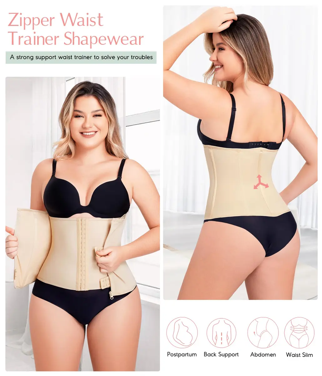 MERYOSZ Waist Trainer Corset Zipper Tummy Control Shapewear for Women, Beige XL | Breathable Body Shaper with Steel Bones - view 5