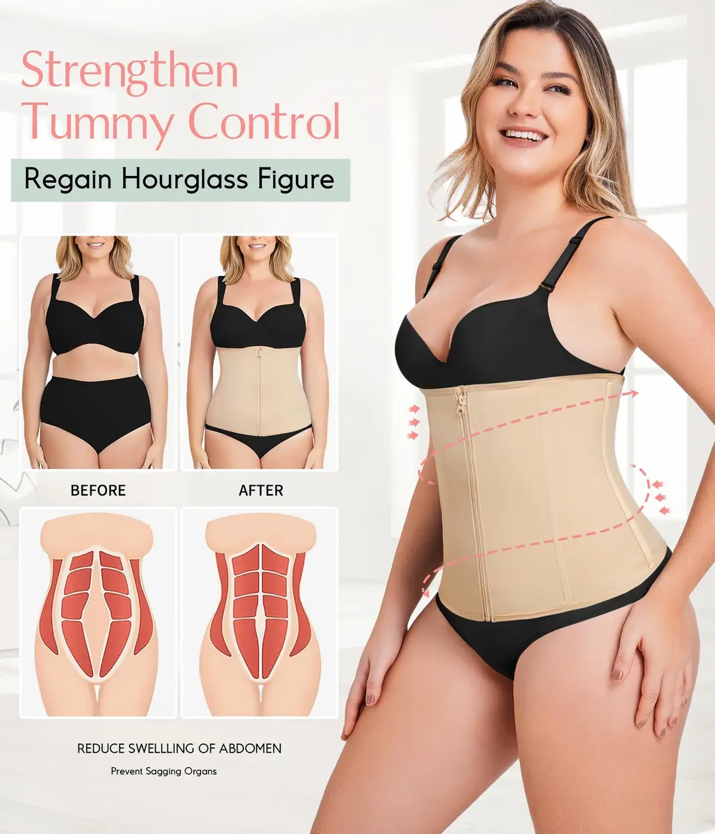 MERYOSZ Waist Trainer Corset Zipper Tummy Control Shapewear for Women, Beige XL | Breathable Body Shaper with Steel Bones - view 3