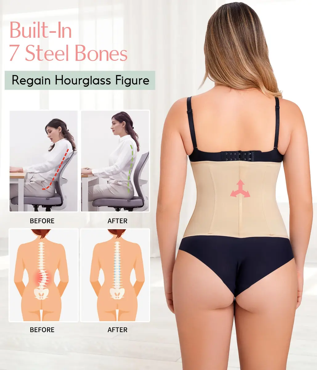 MERYOSZ Waist Trainer Corset Zipper Tummy Control Shapewear for Women, Beige XL | Breathable Body Shaper with Steel Bones - view 4