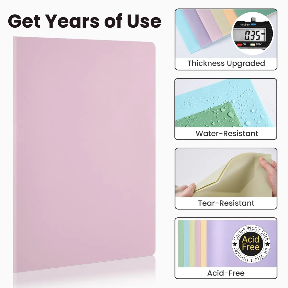Sooez 7-Pack Plastic Folders with Pockets, Pastel Colors, 2-Pocket Folder Bulk, 29.59 cm x 24.61 cm (11.65"L x 9.45"W) | Acid-Free, Tear-Resistant, Heavy Duty - view 3