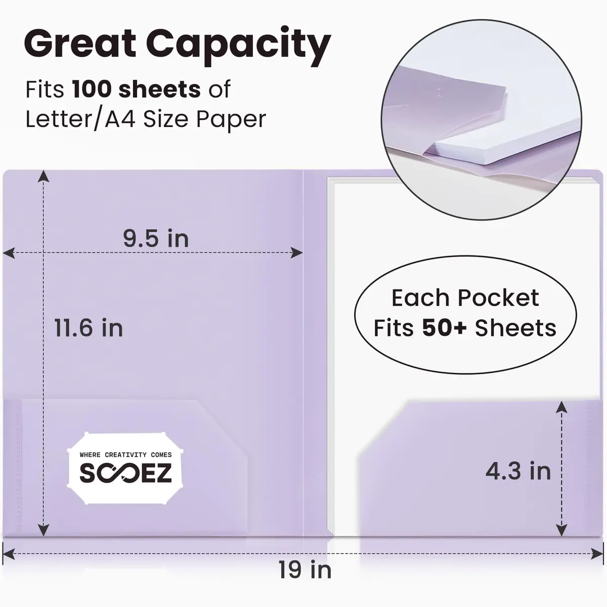 Sooez 7-Pack Plastic Folders with Pockets, Pastel Colors, 2-Pocket Folder Bulk, 29.59 cm x 24.61 cm (11.65"L x 9.45"W) | Acid-Free, Tear-Resistant, Heavy Duty - view 4