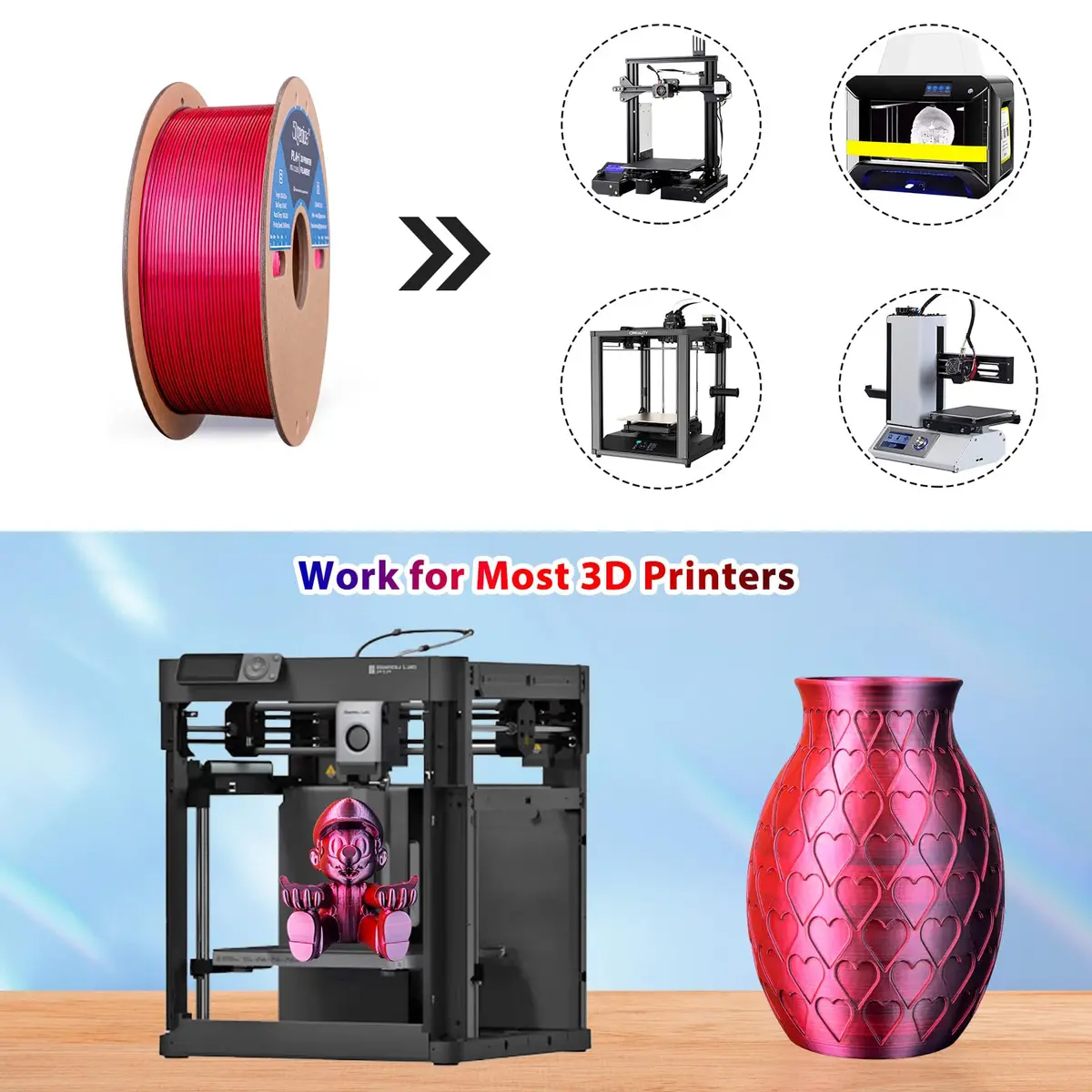 3Dgenius Silk Dual Color PLA Filament 1.75mm | 2-in-1 Multicolor, Clog-Free, 1KG Spool - view 7
