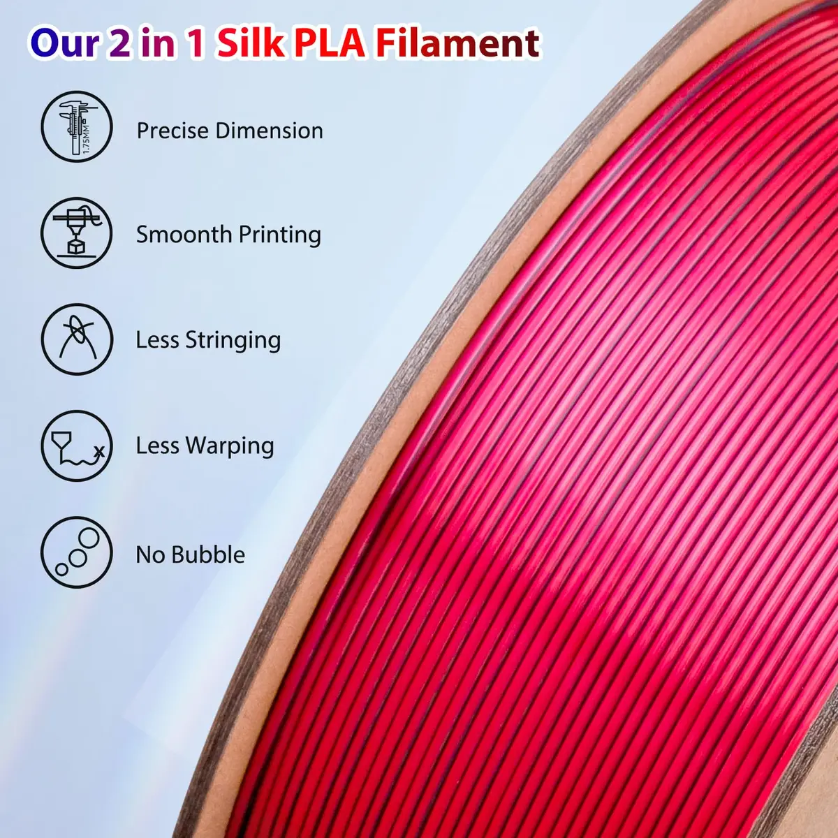 3Dgenius Silk Dual Color PLA Filament 1.75mm | 2-in-1 Multicolor, Clog-Free, 1KG Spool - view 3