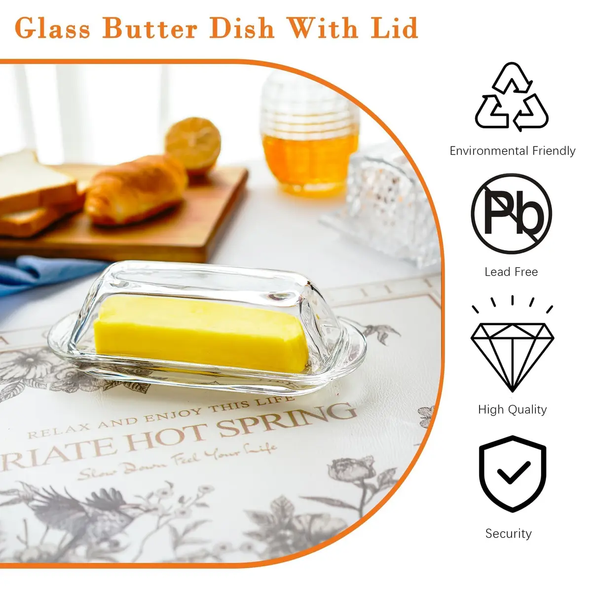 QFkris Clear Glass Butter Dish with Lid for Countertop | 18.5cm (7.3") Rectangular Crystal Butter Keeper - view 5