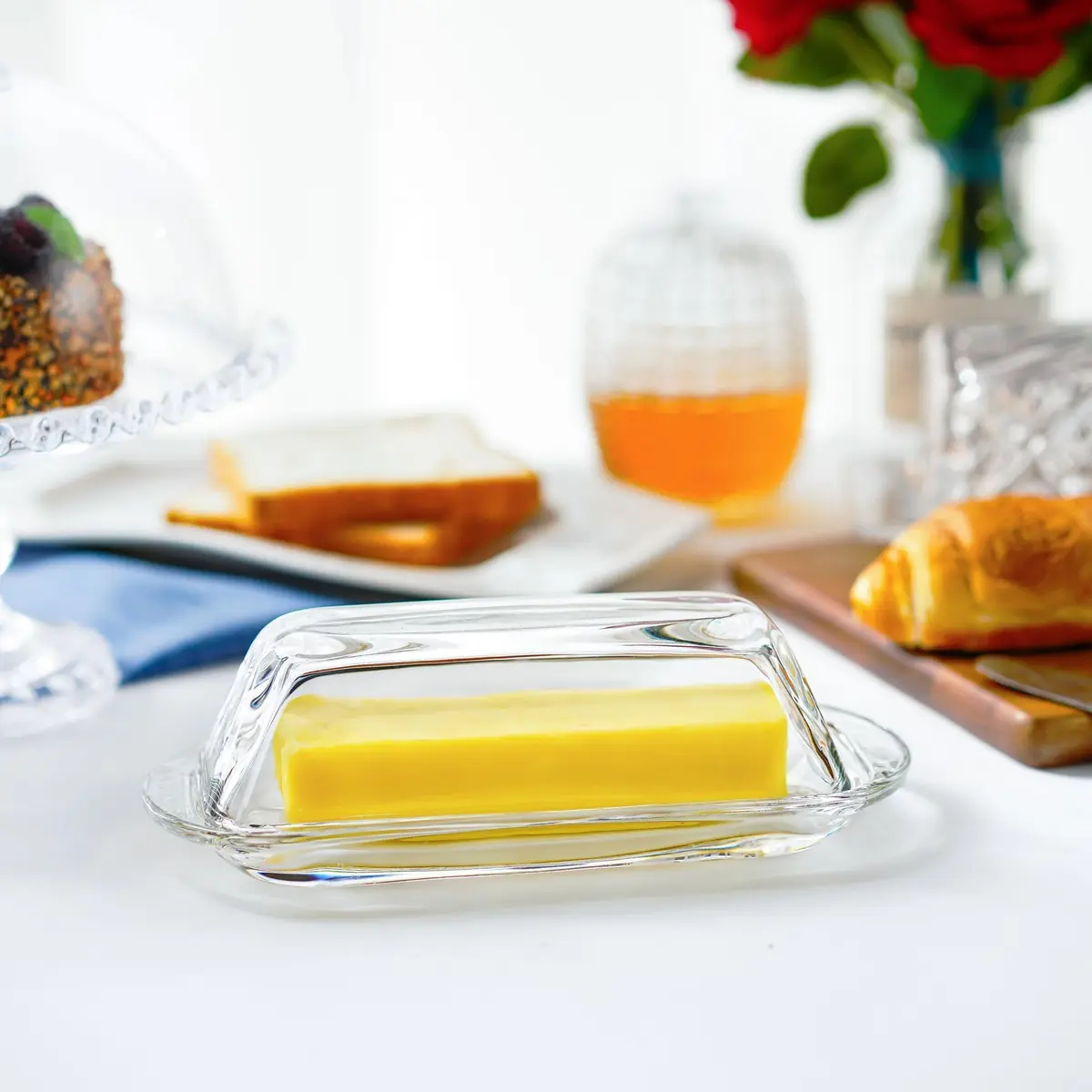QFkris Clear Glass Butter Dish with Lid for Countertop | 18.5cm (7.3") Rectangular Crystal Butter Keeper - view 7
