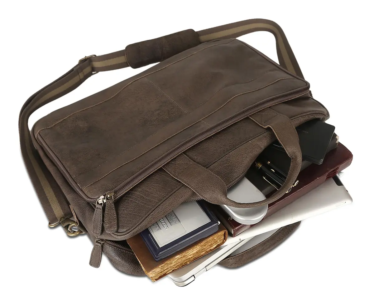 KomalC 16 Inch Leather Laptop Messenger Bag for Men & Women, Office Satchel | Premium Buffalo Leather Briefcase - view 3