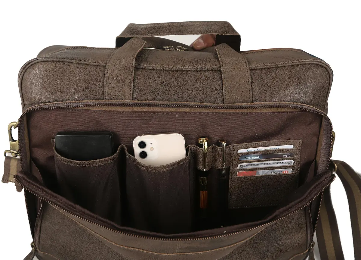 KomalC 16 Inch Leather Laptop Messenger Bag for Men & Women, Office Satchel | Premium Buffalo Leather Briefcase - view 4