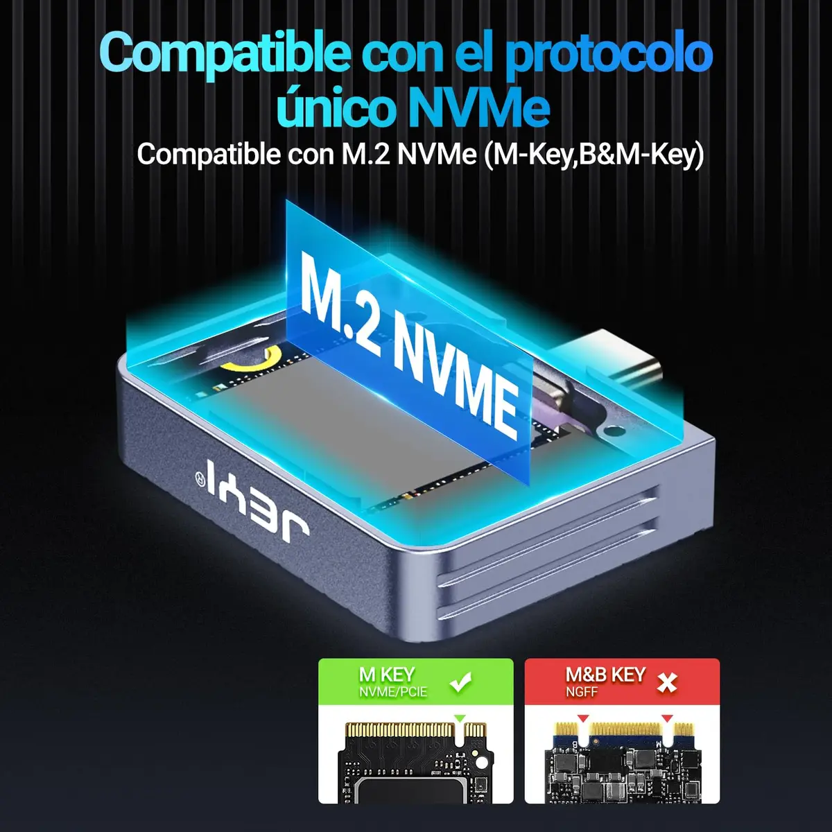 JEYI i9 Zebra 2230C Wire-Free M.2 NVMe Enclosure 40mm | USB-C 10Gbps Portable SSD Adapter - view 5