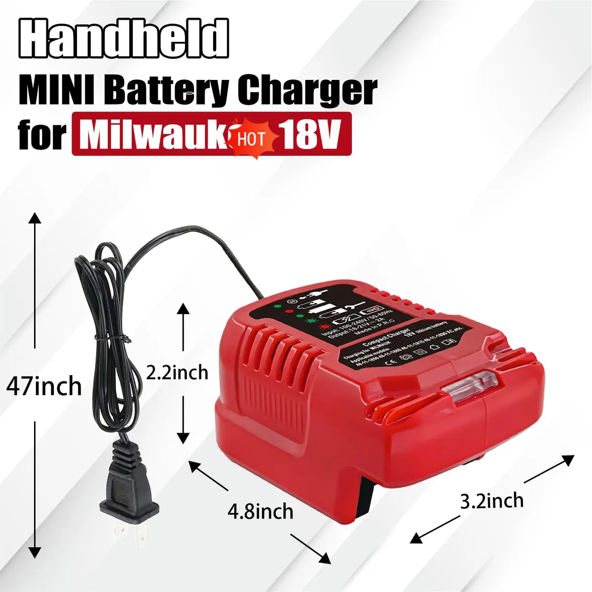 TPDL Mini Charger for Milwaukee M18 18V Battery | Compact 2A Output, 100-240V Input - view 6