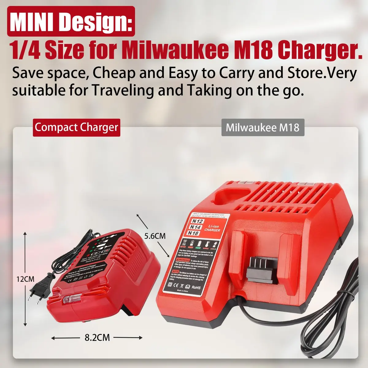 TPDL Mini Charger for Milwaukee M18 18V Battery | Compact 2A Output, 100-240V Input - view 2