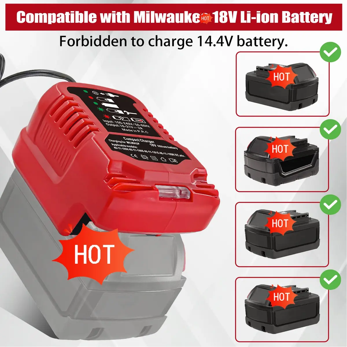 TPDL Mini Charger for Milwaukee M18 18V Battery | Compact 2A Output, 100-240V Input - view 4