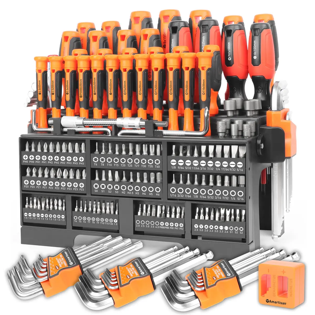 Amartisan 175-Piece Magnetic Screwdriver Set with Plastic Racking & Tools | 6150 Cr-V Steel Shafts - main product image