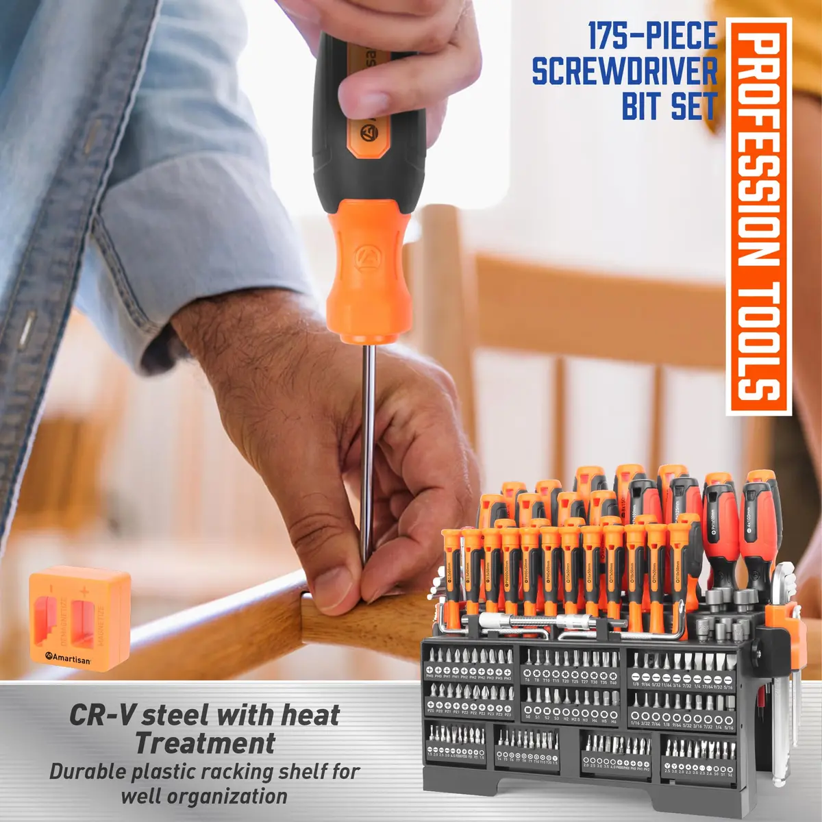 Amartisan 175-Piece Magnetic Screwdriver Set with Plastic Racking & Tools | 6150 Cr-V Steel Shafts - view 5