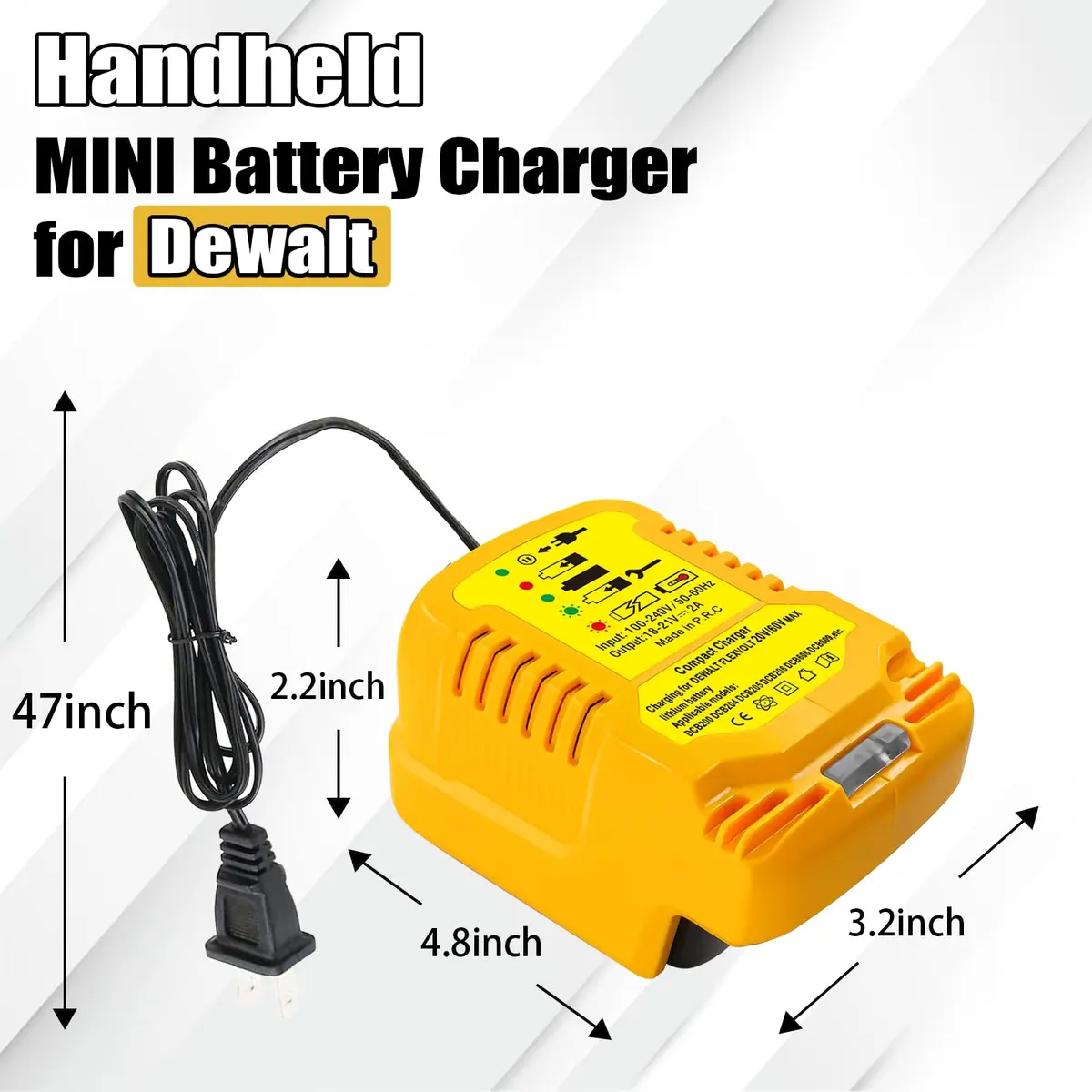 TPDL Mini Portable DCB112 Charger for Dewalt 20V/60V MAX Batteries | Compact 2A Output, 100-240V Input - view 6