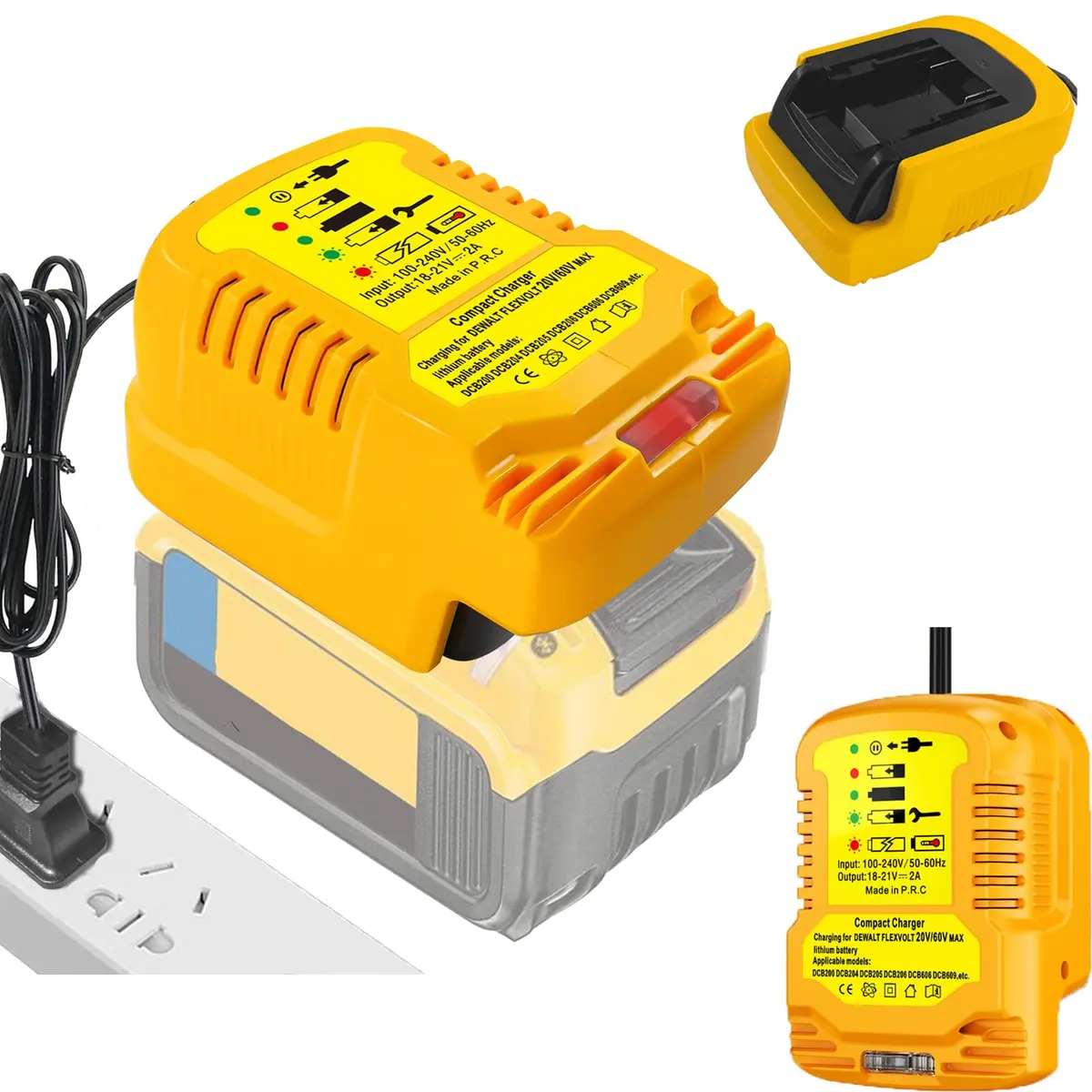 TPDL Mini Portable DCB112 Charger for Dewalt 20V/60V MAX Batteries | Compact 2A Output, 100-240V Input - main product image