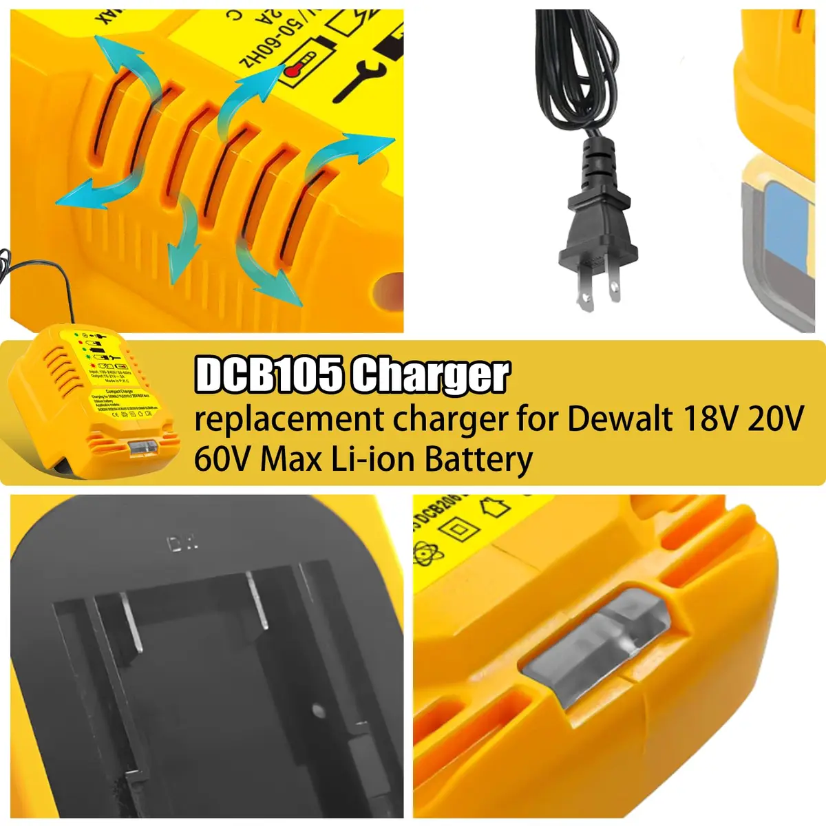 TPDL Mini Portable DCB112 Charger for Dewalt 20V/60V MAX Batteries | Compact 2A Output, 100-240V Input - view 7