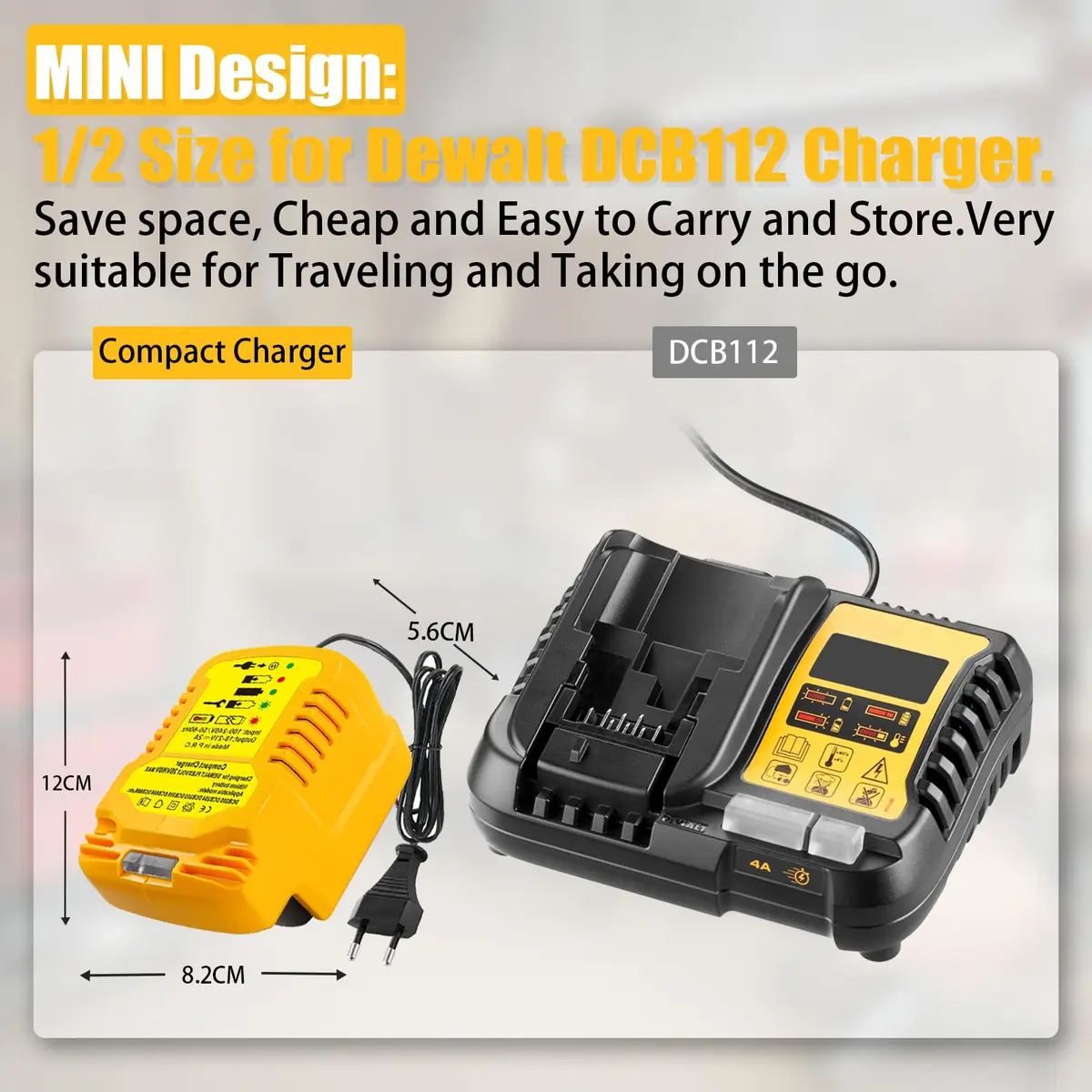 TPDL Mini Portable DCB112 Charger for Dewalt 20V/60V MAX Batteries | Compact 2A Output, 100-240V Input - view 2