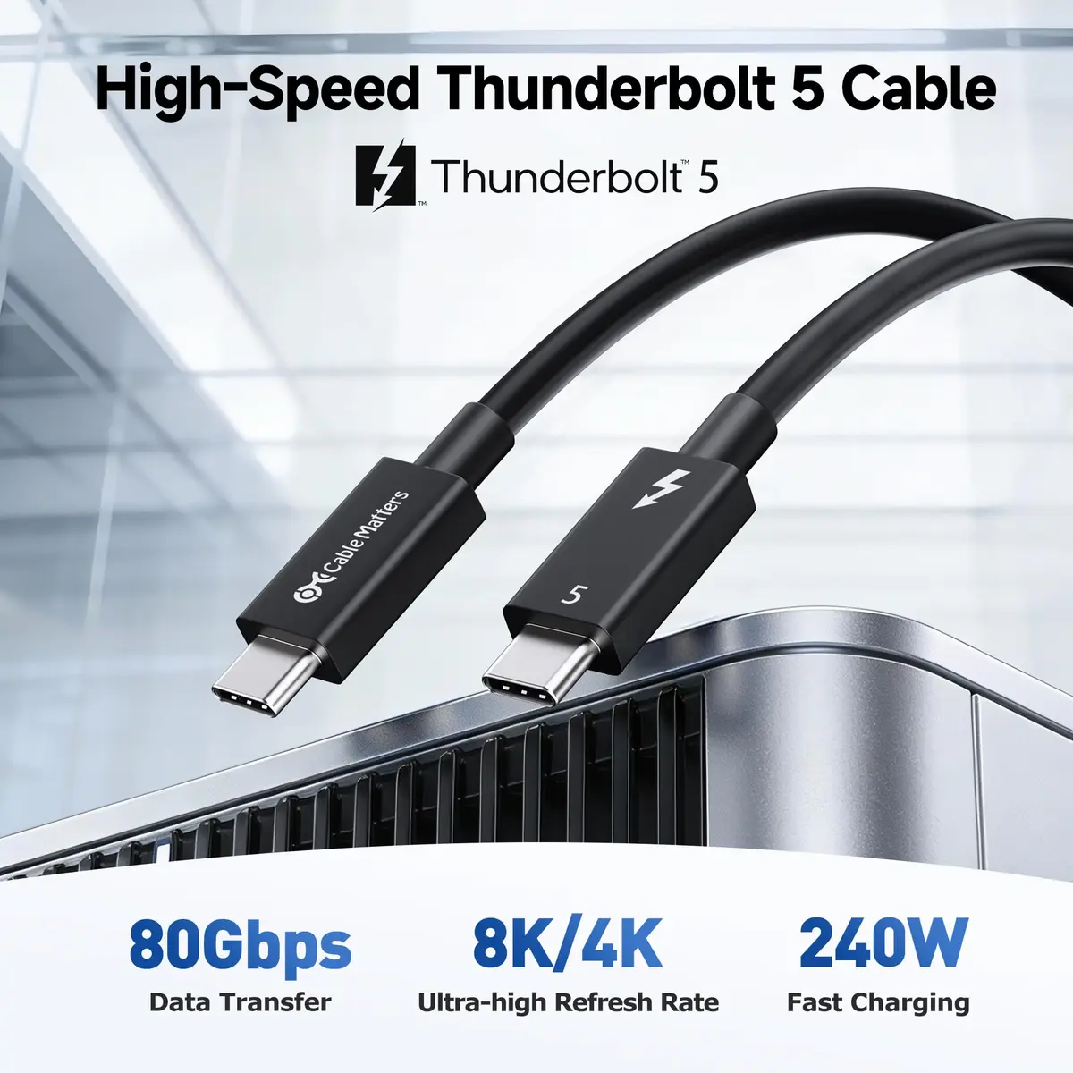 Cable Matters Thunderbolt 5 Cable 1m | 80Gbps Data & 120Gbps Video, 240W PD Support, Black - view 2