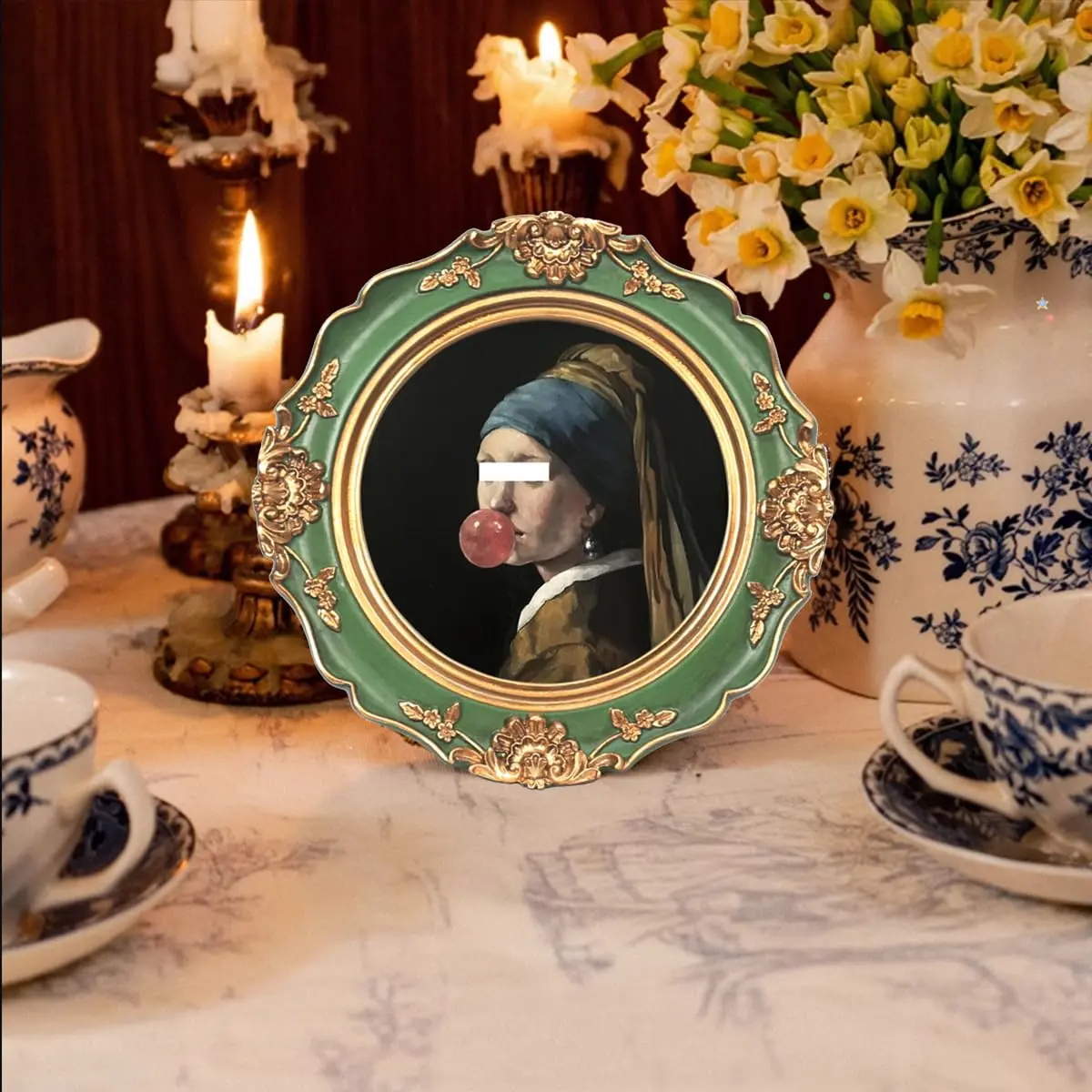 WINPLUS+ Vintage Round Picture Frame 4x4 Inch (10.16x10.16 cm) | Hand-Carved Resin with Real Glass Front - view 4