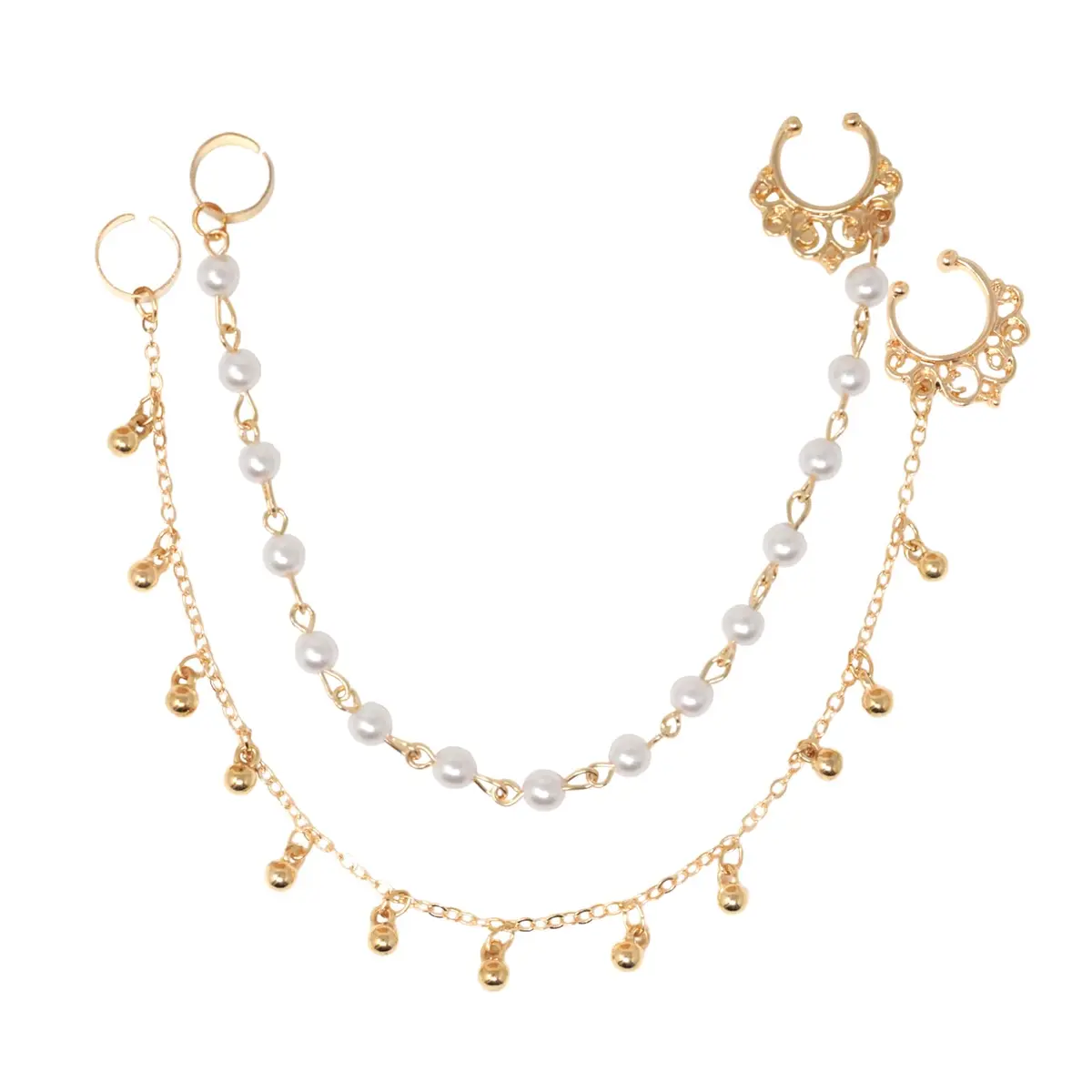 Honbay 2PCS Nose Ring Chain Set | Non-Piercing Nose & Ear Jewelry for Women - main product image