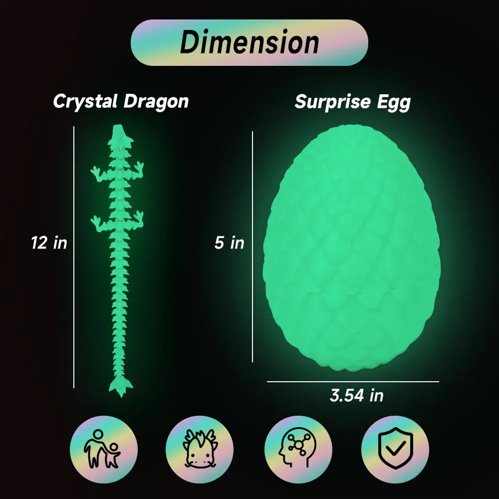 TBOLINE 12" Articulated Crystal Dragon Toy with 4.53" Egg | Officially Licensed, Non-Toxic PLA - view 5