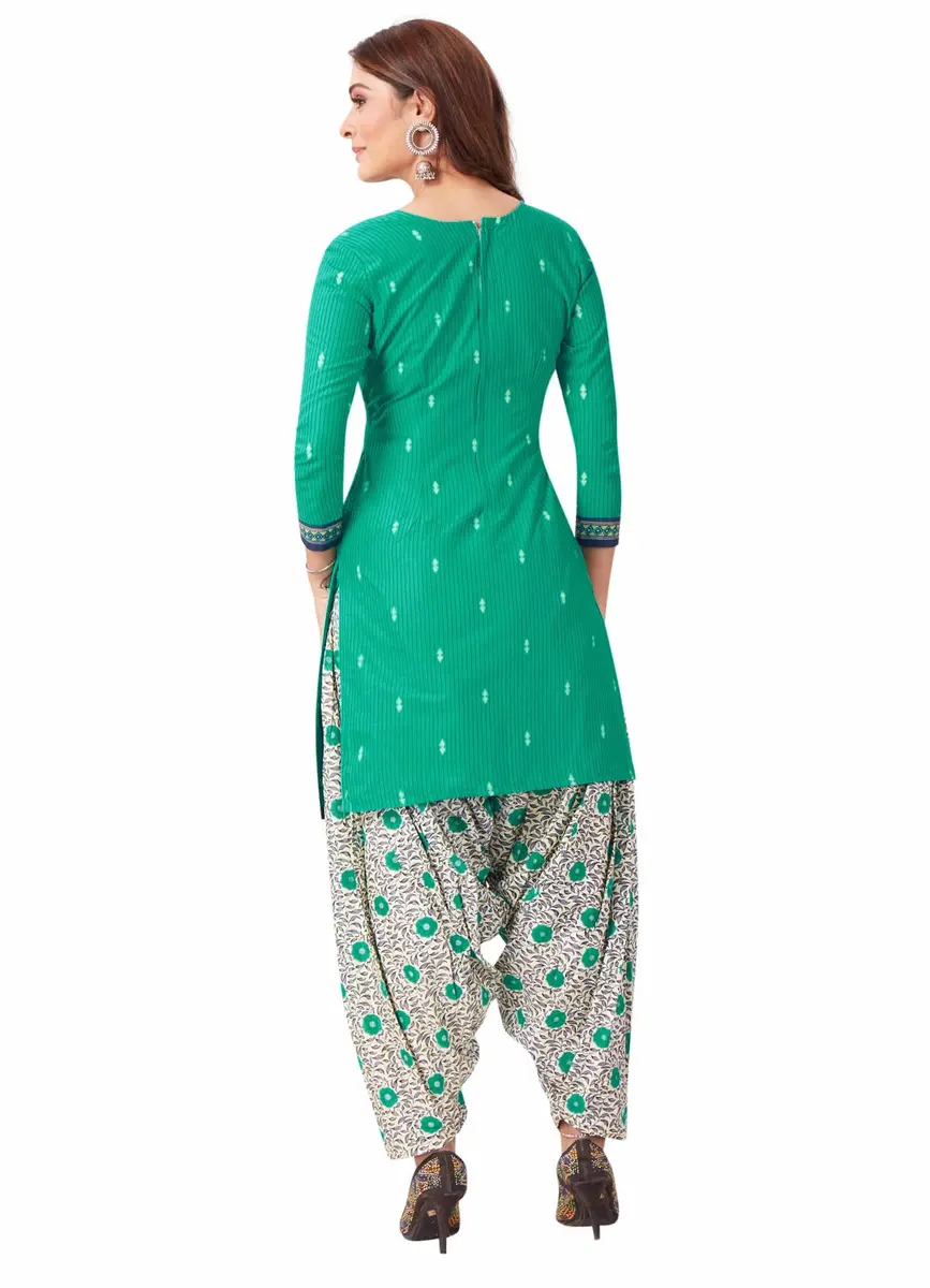 Miraan Cotton Printed Readymade Salwar Suit Set Green Small | Full Sleeve Round Neck Floral Pattern - view 2