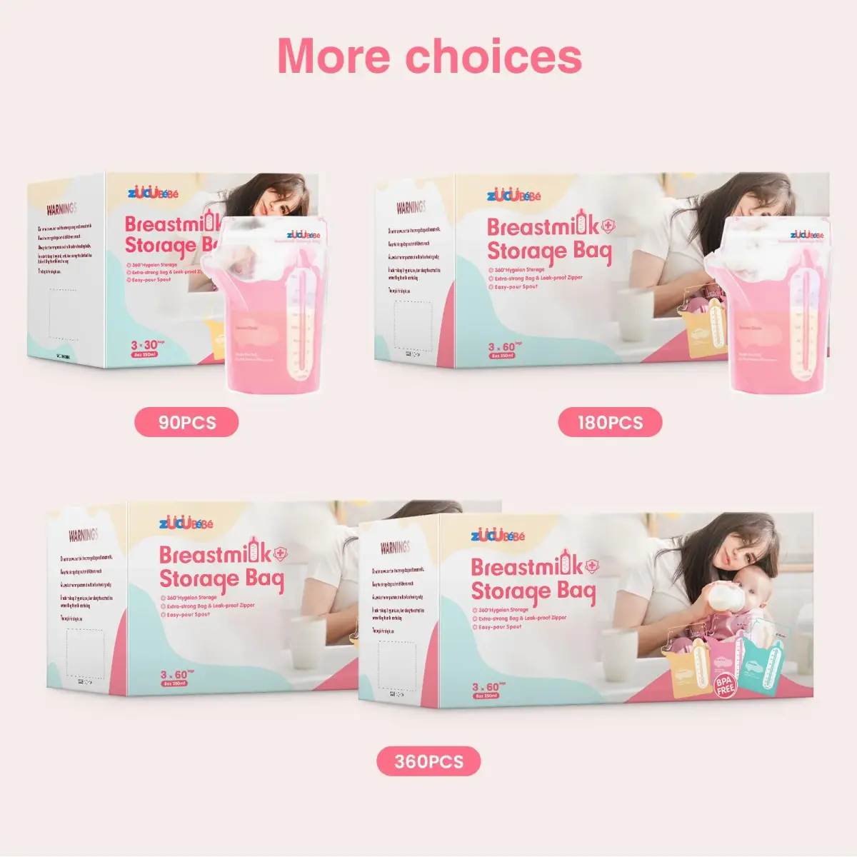 ZÜCÜBéBé Breastmilk Storage Bags 8oz (150 Count) | BPA-Free, Leakproof, Self-Standing with Pour Spout - view 9