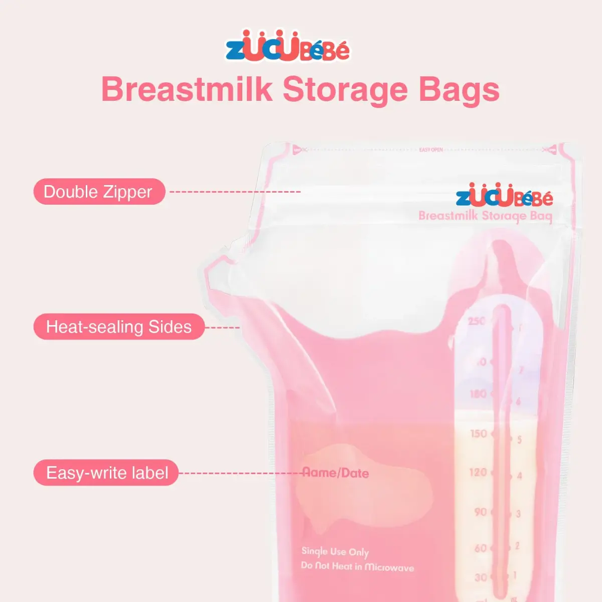 ZÜCÜBéBé Breastmilk Storage Bags 8oz (150 Count) | BPA-Free, Leakproof, Self-Standing with Pour Spout - view 2
