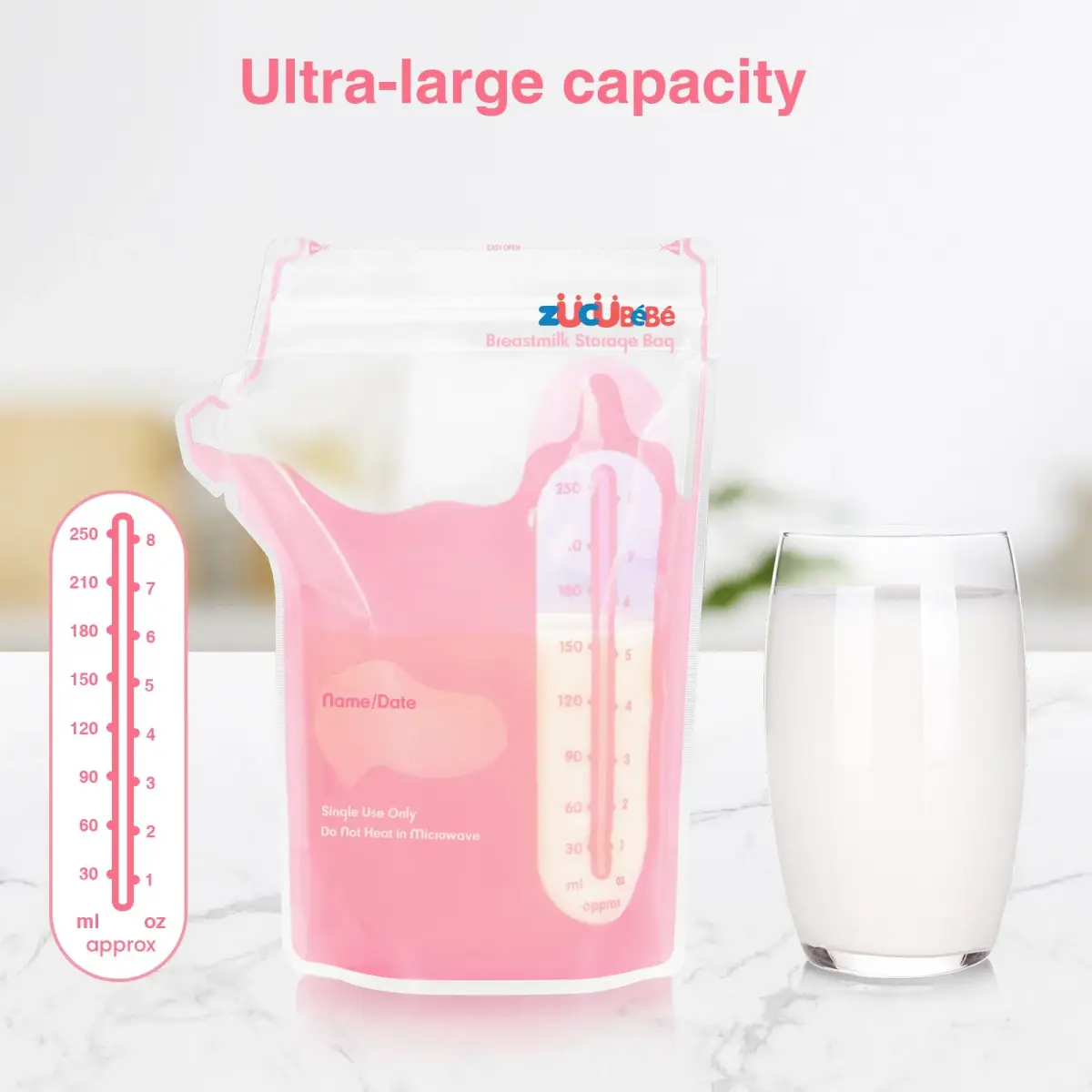 ZÜCÜBéBé Breastmilk Storage Bags 8oz (150 Count) | BPA-Free, Leakproof, Self-Standing with Pour Spout - view 4
