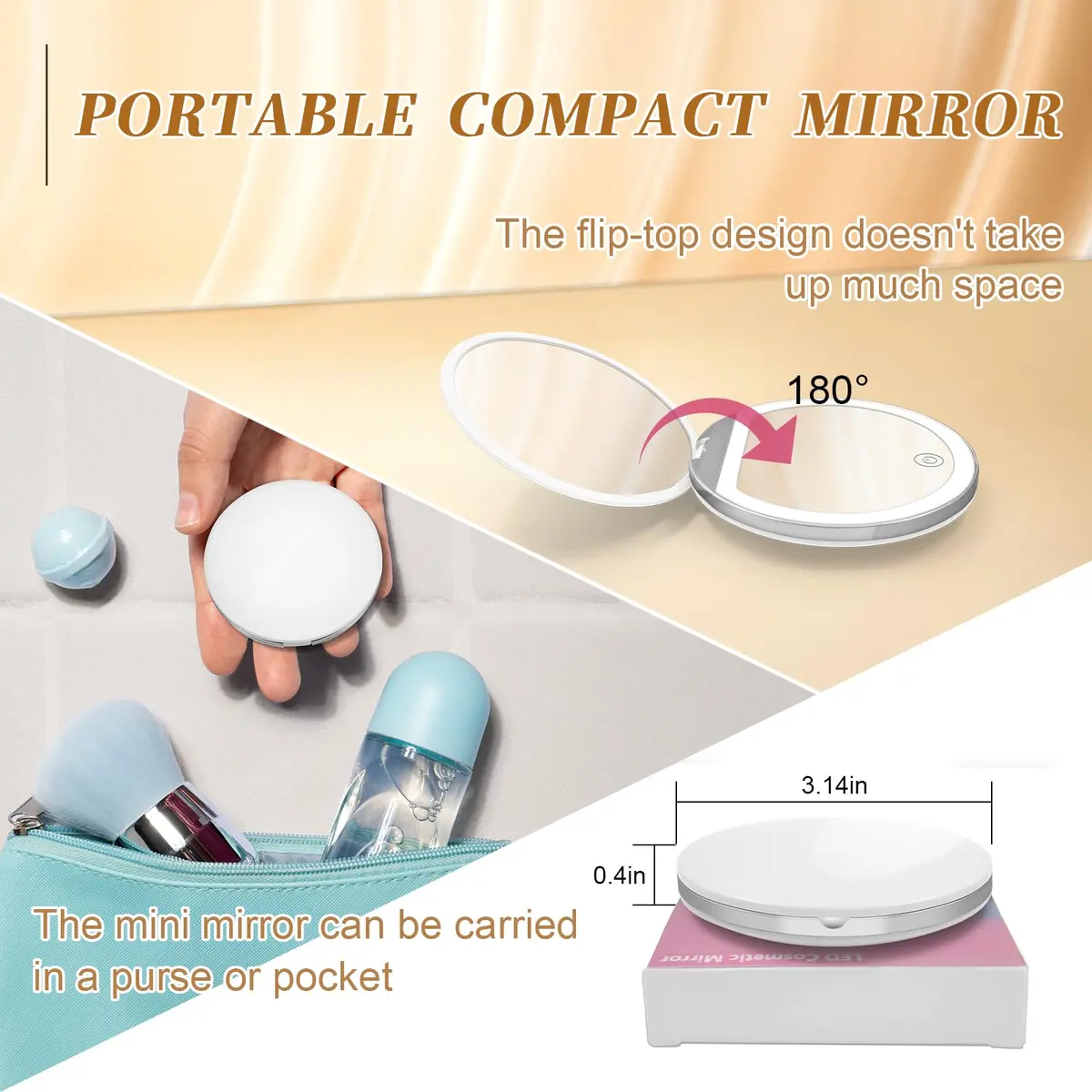 Kakuje White Compact Mirror with Light, 1X/3X Magnification LED Pocket Mirror 7.9cm (3.1") | Illuminated for Perfect Makeup - view 6