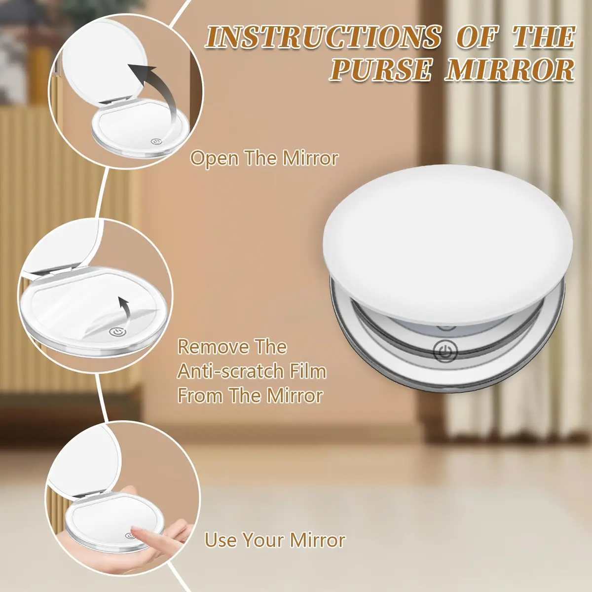 Kakuje White Compact Mirror with Light, 1X/3X Magnification LED Pocket Mirror 7.9cm (3.1") | Illuminated for Perfect Makeup - view 3