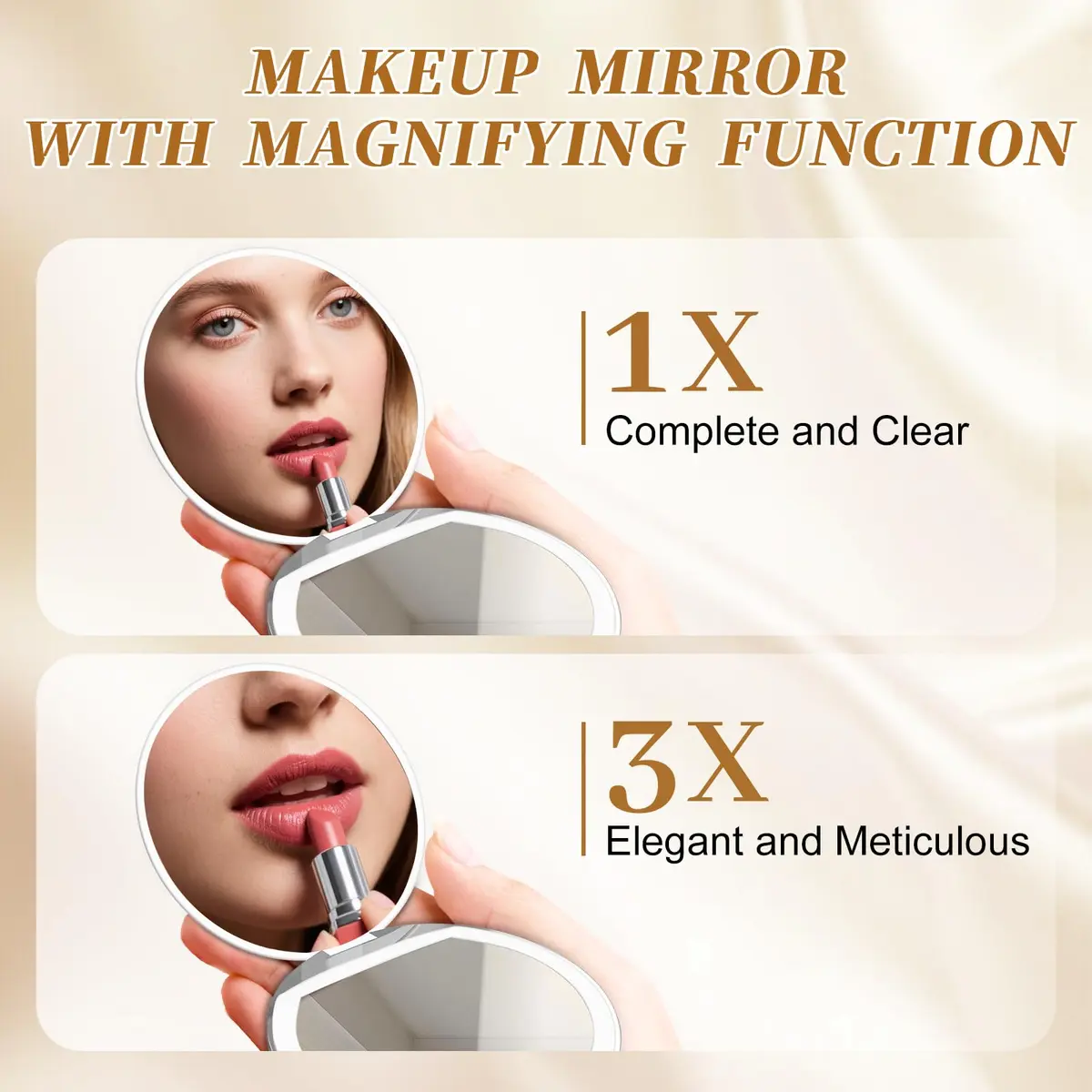 Kakuje White Compact Mirror with Light, 1X/3X Magnification LED Pocket Mirror 7.9cm (3.1") | Illuminated for Perfect Makeup - view 4