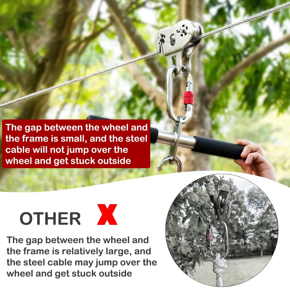 Fologtoo Zipline Pulley with Handle, 304 Stainless Steel Zip Line Trolley | Durable & Safe Outdoor Gear - view 6